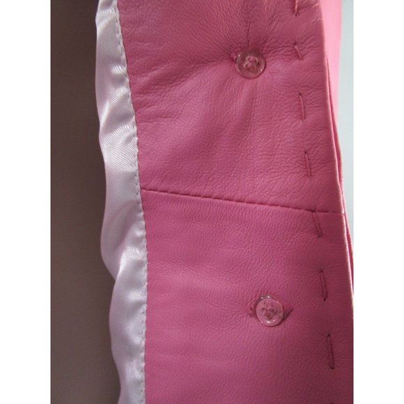 Pink Leather Two Button Lapel Flower Accent Jacket Bl;azer Wilson Ladies Large E - Picture 15 of 16